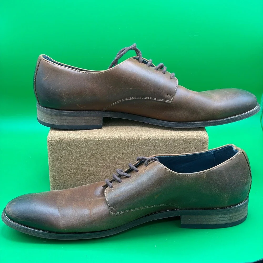 Blake McKay York Oxford Mens 10.5 Brown Leather Plain Toe Derby Dress Shoes